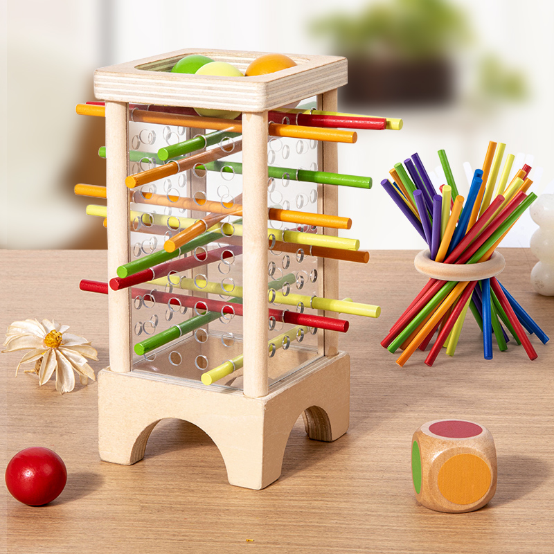 Wooden 4 Sided Wooden Stick Board Game Interactive Montessori Early Childhood Education Toy for Parent-child Interaction