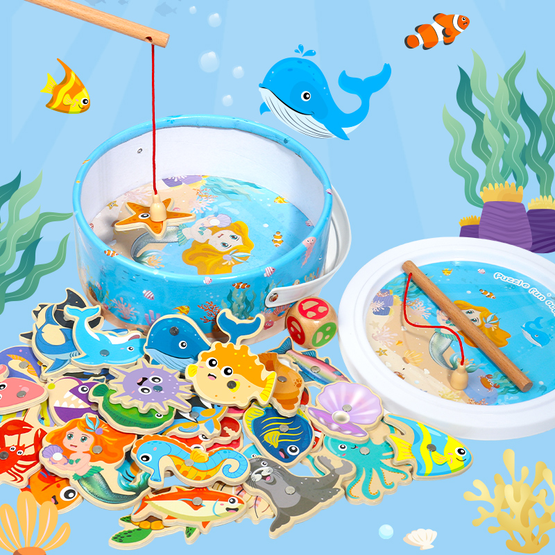 YUCI Wooden Kids Pretend Fishing Toy Fine Motor Skill Learning Toys Fishing Toy