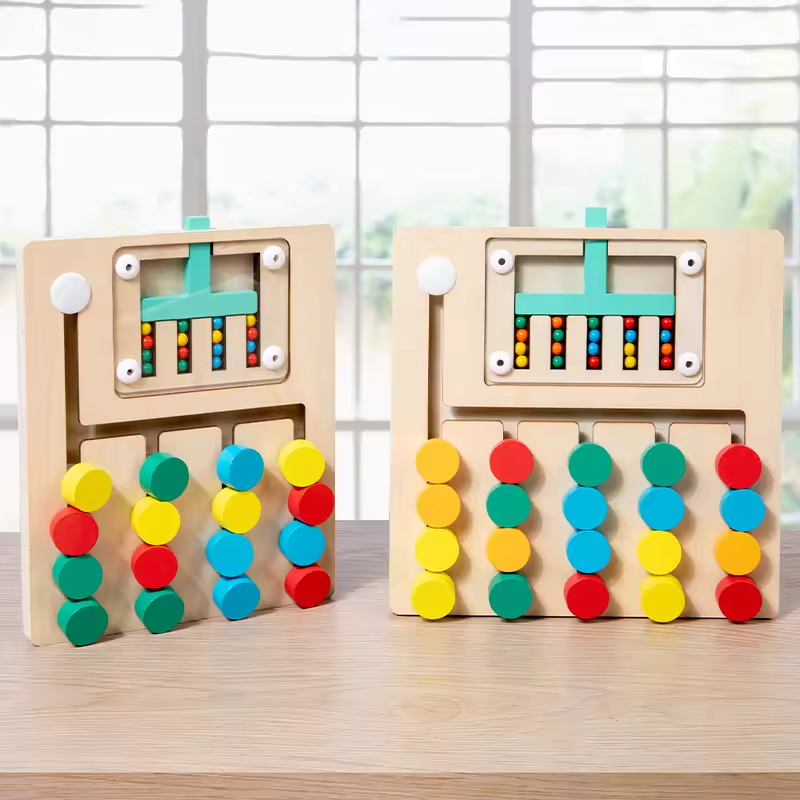 Wooden Slide Puzzle Shape Matching Toys Educational Montessori Four And Five Colors Moving Chess Toys Logic Game