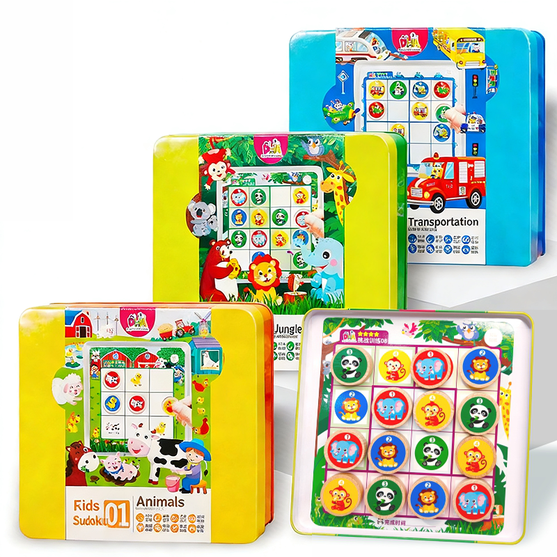 Magnetic Animal Sudoku Board Game, Wooden Educational Logic Puzzle for Kids
