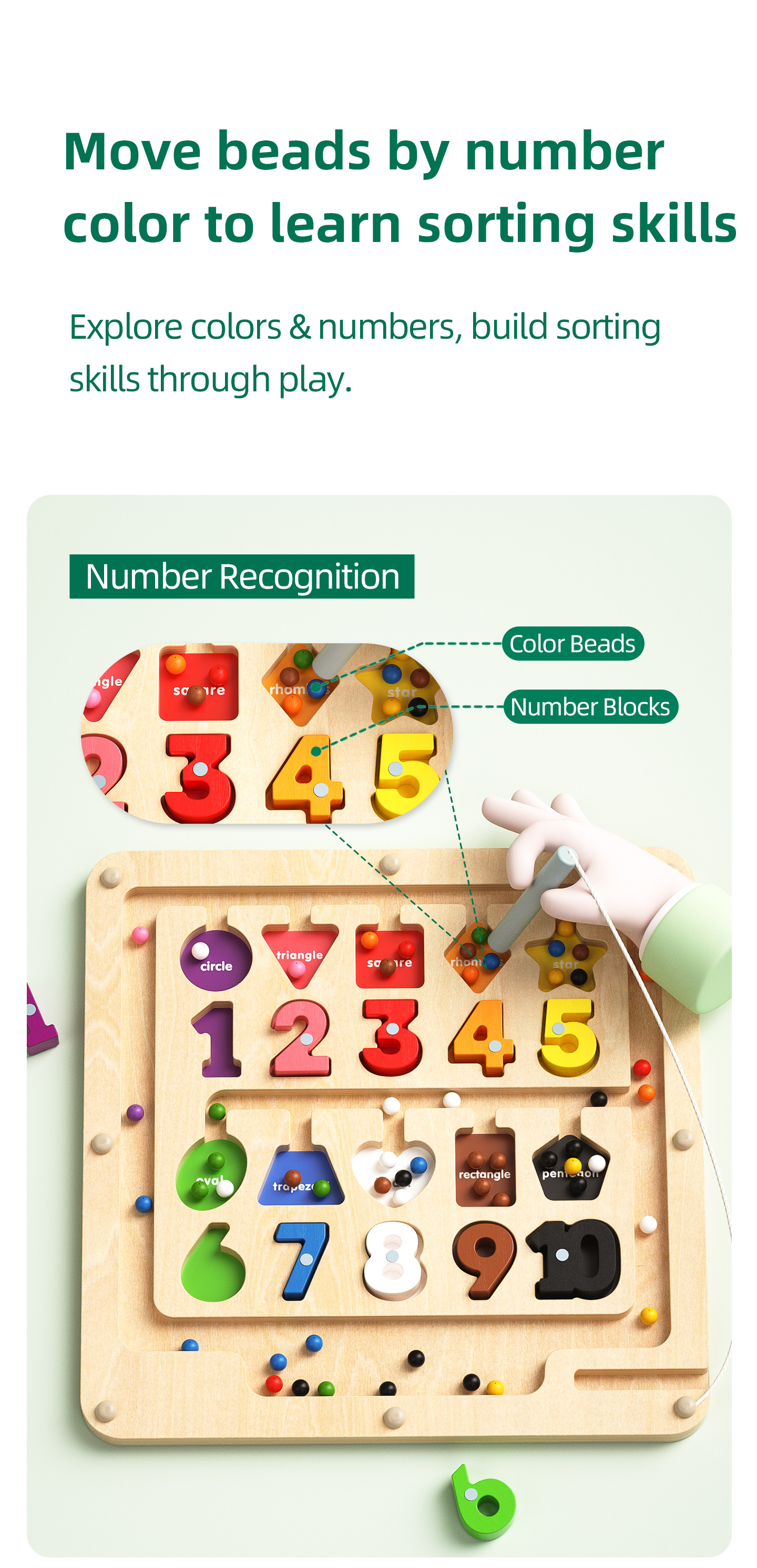 Montessori Wooden Educational Toys for Toddlers 1-3 Years Sensory Train Magnetic Maze