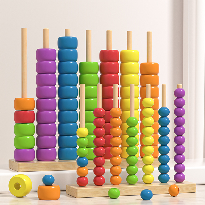 Montessori Sorting Stacking Ring Logic Beads Matching Number Counting Math Learning Educational Toys for Kids Boys Girls