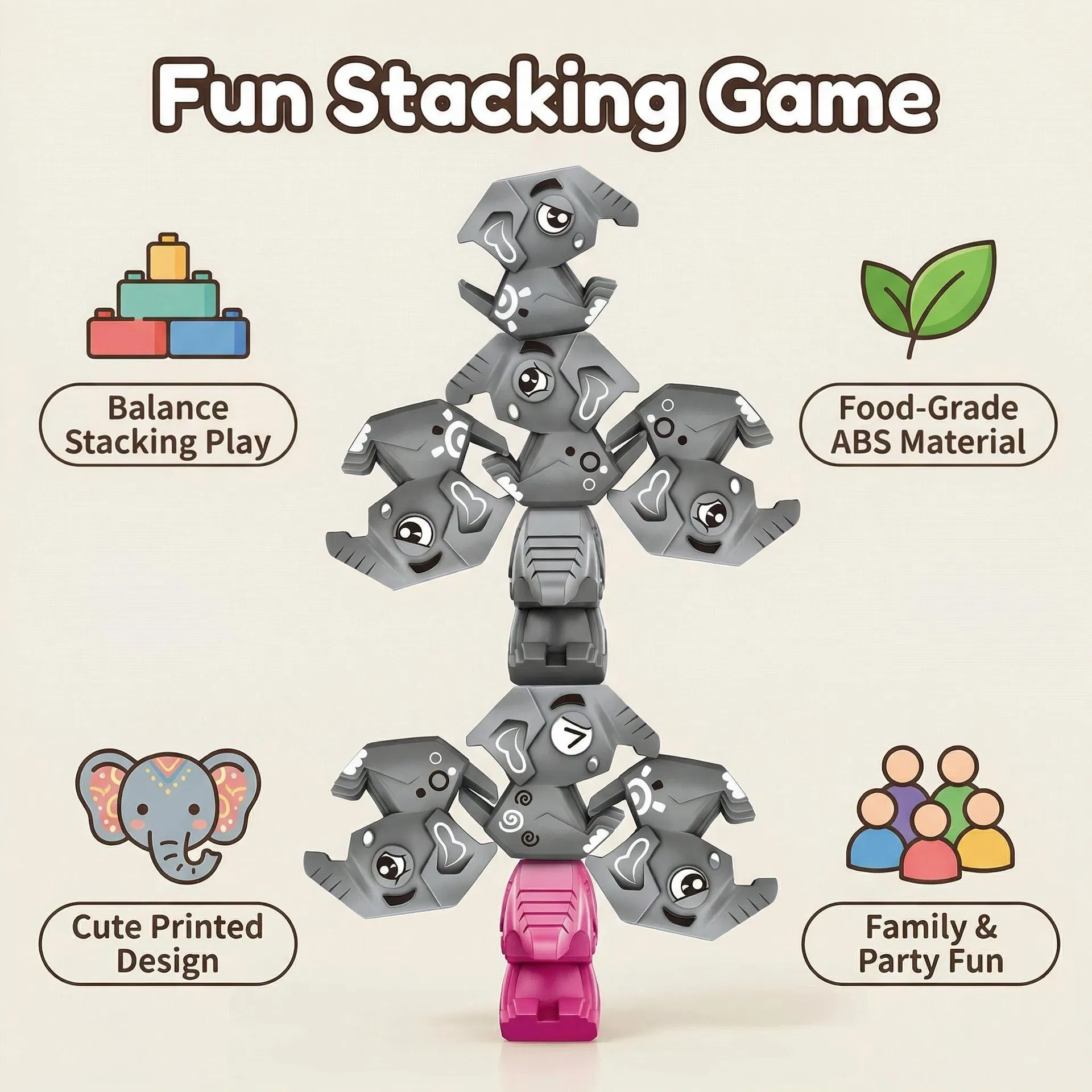 Elephant Stacking Game Kids Educational Interactive Desktop Balance Toy