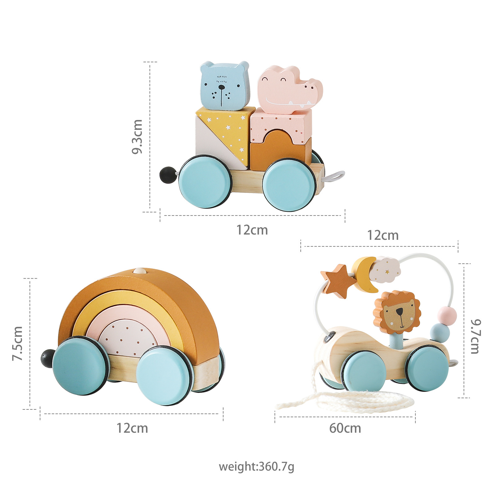 Customizable Wooden Drag Car Toys for Preschool Children Montessori Early Childhood Geometric Training Playing