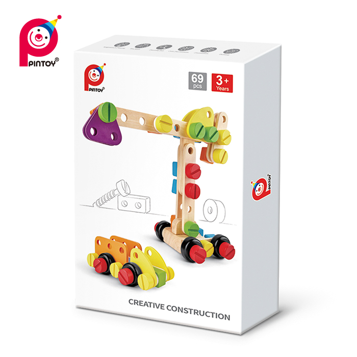 Pintoy Wooden Toy Creative Construction 69PCS Building Set