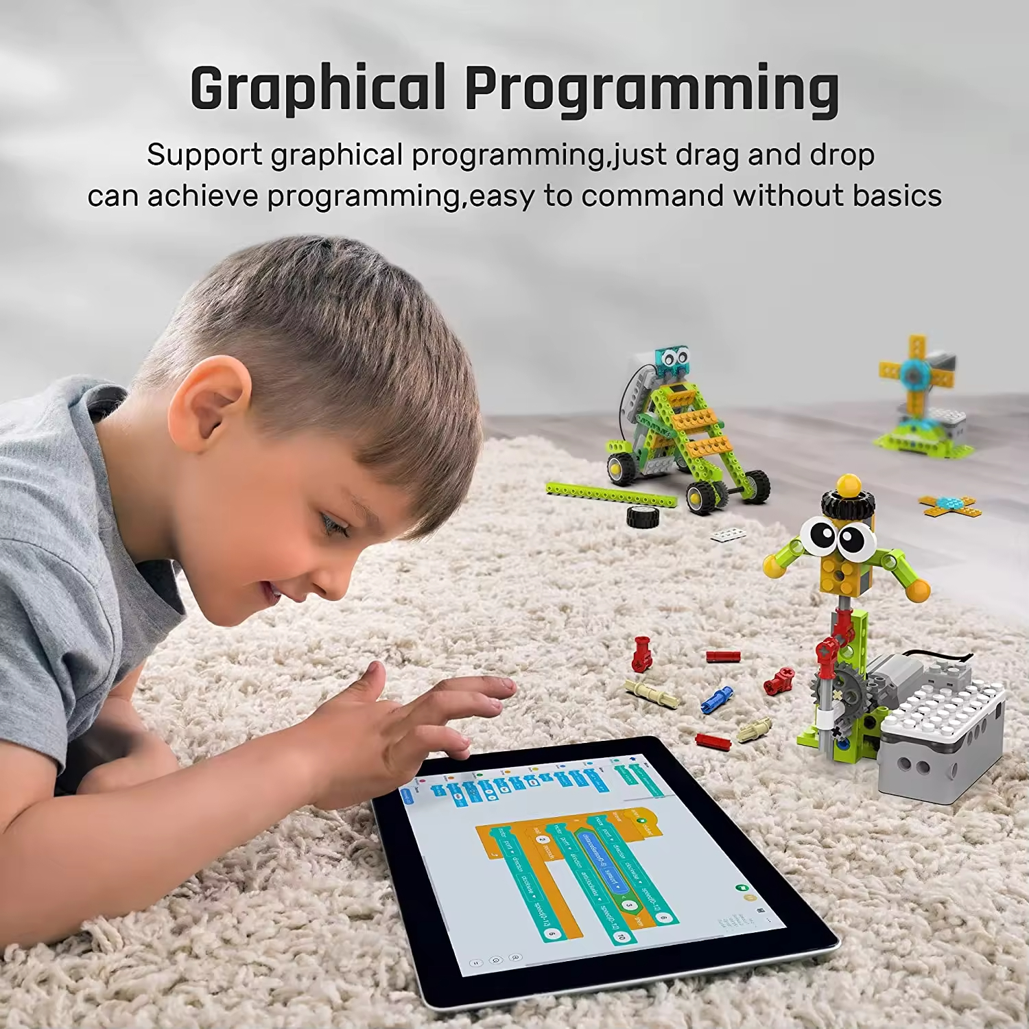 Application Control Intelligent Programmable Robot Electric Programming Toy Plastic Building Block Assembly Coding Toys for Kids