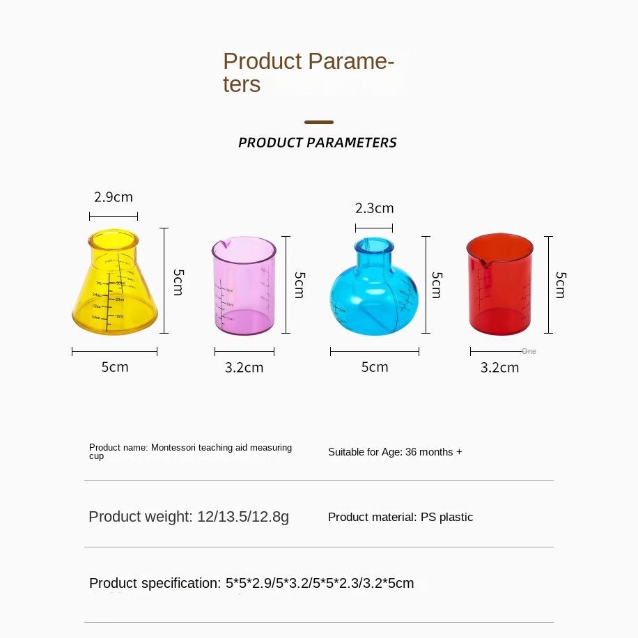 Colorful Plastic Measuring Beaker Set Kids Lab Experiment Tool Montessori Sensory Teaching Aids