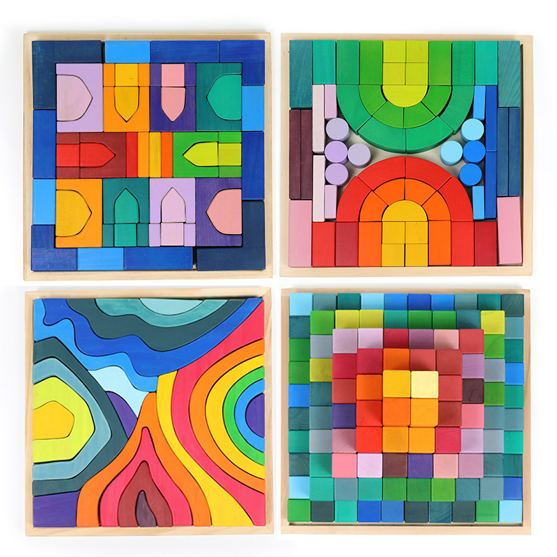 Wholesale Rainbow Factory Guangdong Educational Construction Motor Hockey Creative Montessori Material Wooden Building Baby Magnet Block Toys