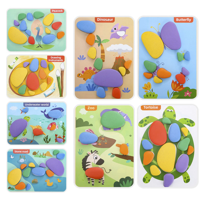 Children 3D Puzzle Montessori Toys Rainbow Pebbles Logical Thinking Game Kids Painting Sensory Learning Toys for 3-6 Years Olds