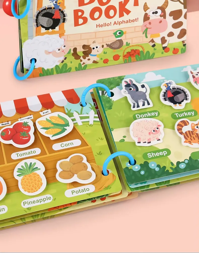 Montessori Sensory Educational Toys for Autism Kids Early Learning Busy Book with Alphabet Animals Made From Paper