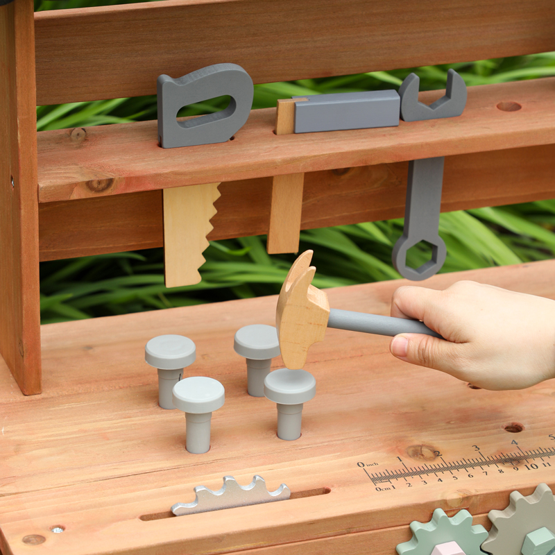 Premium Wooden Kids Workbench Toy with Realistic Tools for Pretend Play and Early Childhood Skill Development