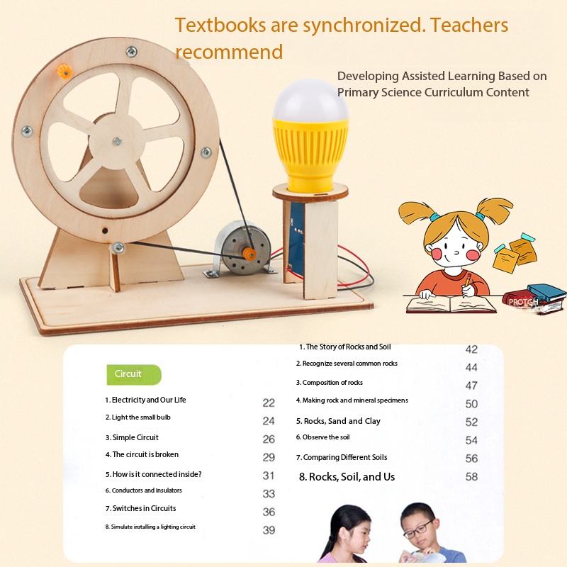 Wooden Hand Crank Generator DIY Science Kit for 5 to 7 Years Old STEM Physics Educational Toy Gift Box Custom Logo
