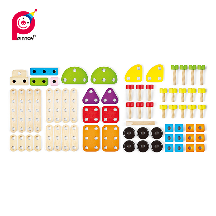 Pintoy Wooden Toy Creative Construction 69PCS Building Set