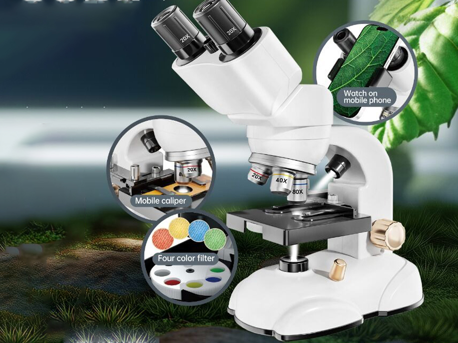 Kids Binocular Microscope Kit 20X-80X Magnification Mobile Phone Adapter Educational Science Toy for Students