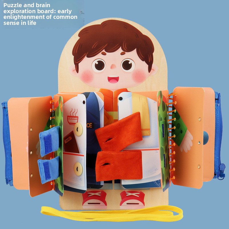 Children's Wood Multi-Layer Busy Blackboard Writing Montessori Early Education Fine Motor Training Life Skills Toys for Ages 4-6