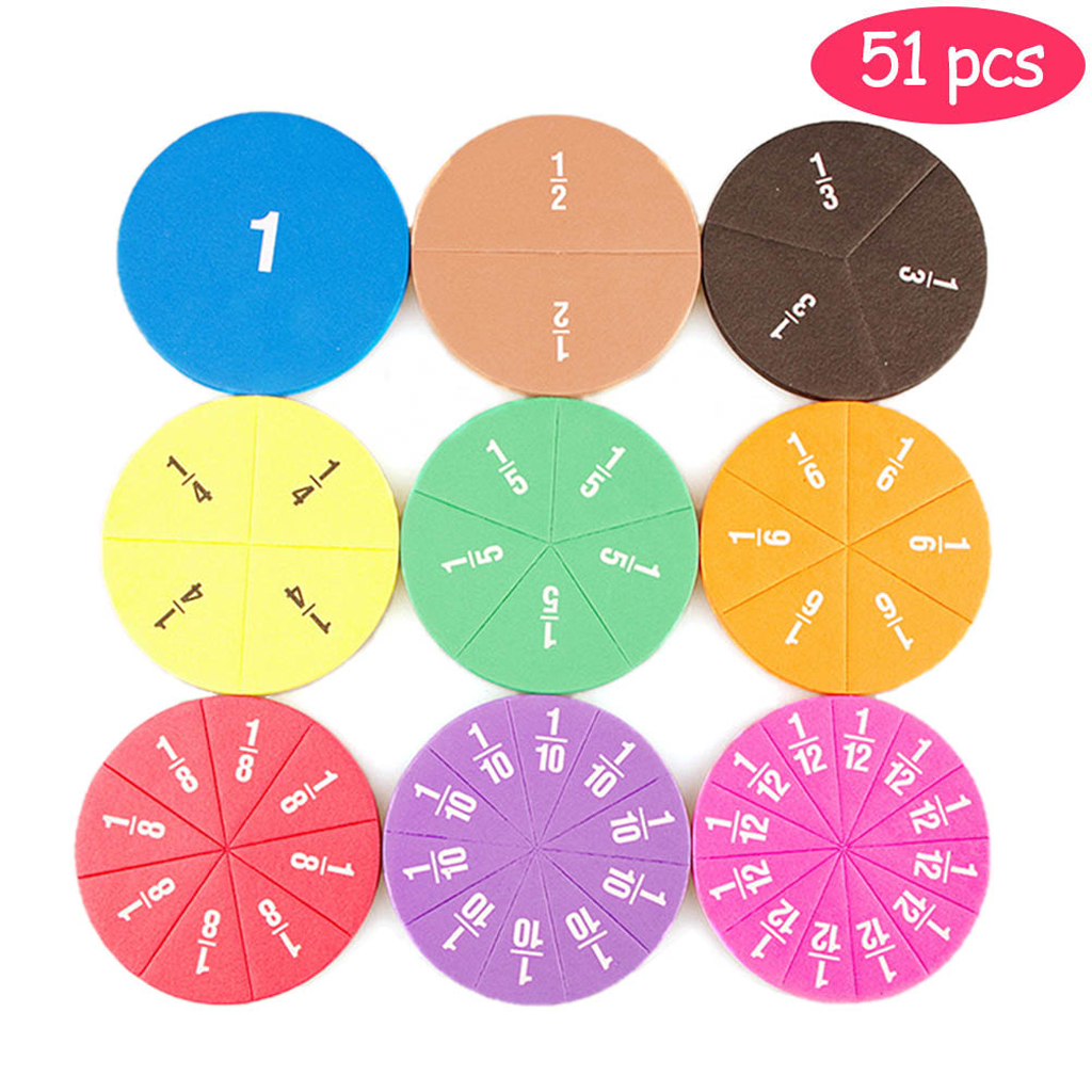 Kids Early Math Toy Educational Learning Tool Kit 51 Piece Rainbow Magnetic Washable Durable Foam Circular Fractions Bar Set 3