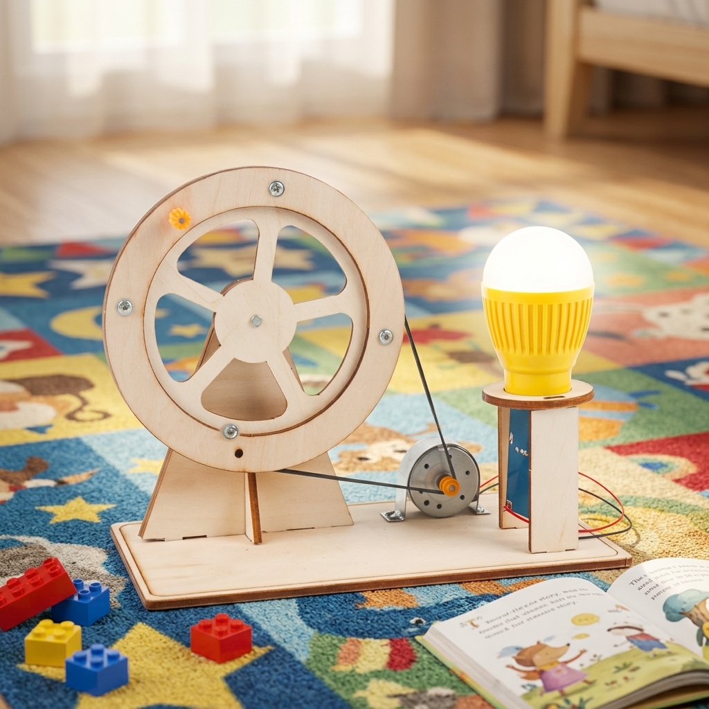 Wooden Hand Crank Generator DIY Science Kit for 5 to 7 Years Old STEM Physics Educational Toy Gift Box Custom Logo