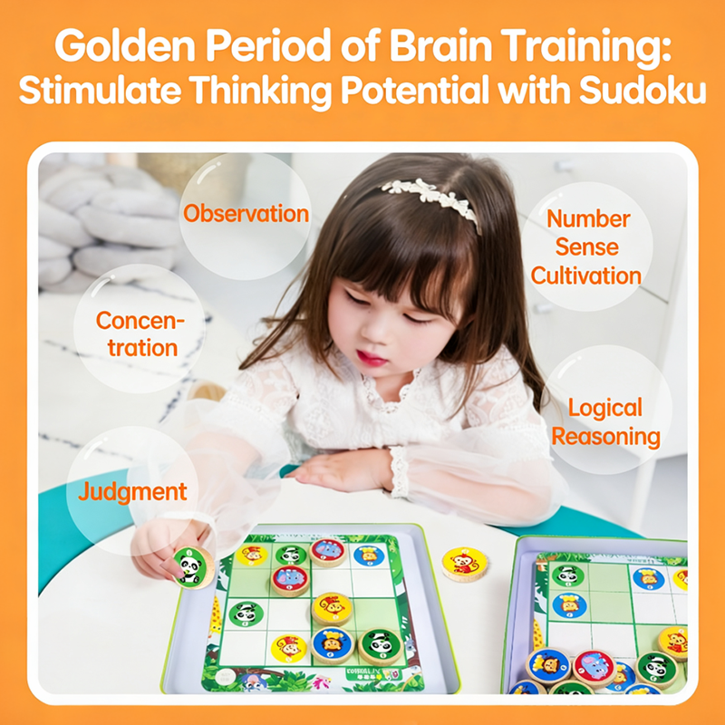Magnetic Animal Sudoku Board Game, Wooden Educational Logic Puzzle for Kids