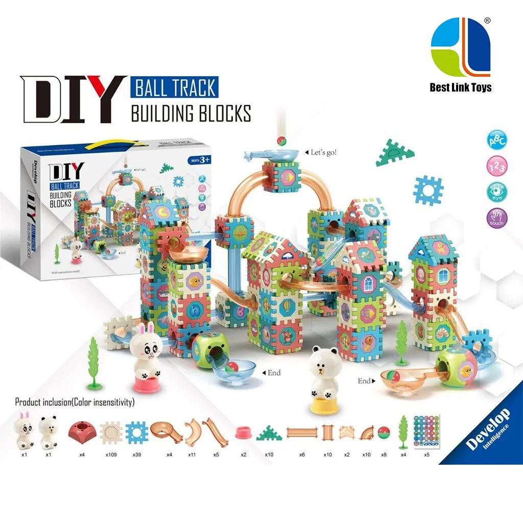 DIY Educational Block Set Stem Construction Creative Animal Building Block Playset Kids Ball Track Toy with Colorful Transparent Tubes