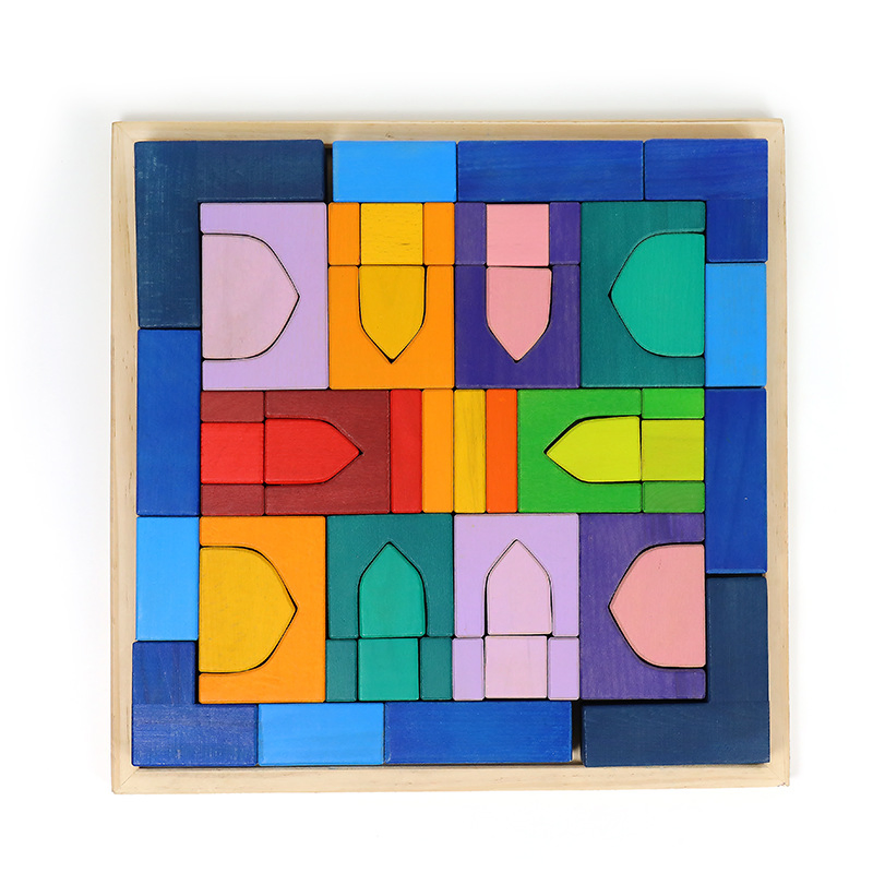 Wholesale Rainbow Factory Guangdong Educational Construction Motor Hockey Creative Montessori Material Wooden Building Baby Magnet Block Toys