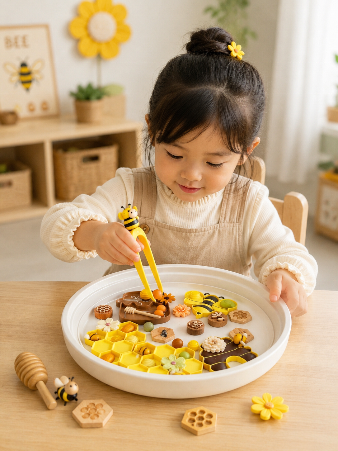 Eco-friendly Bee Sensory Matching Toy for Montessori Learning Tray 3D Printed Beehive Sorting Game Early Childhood Teaching Aids