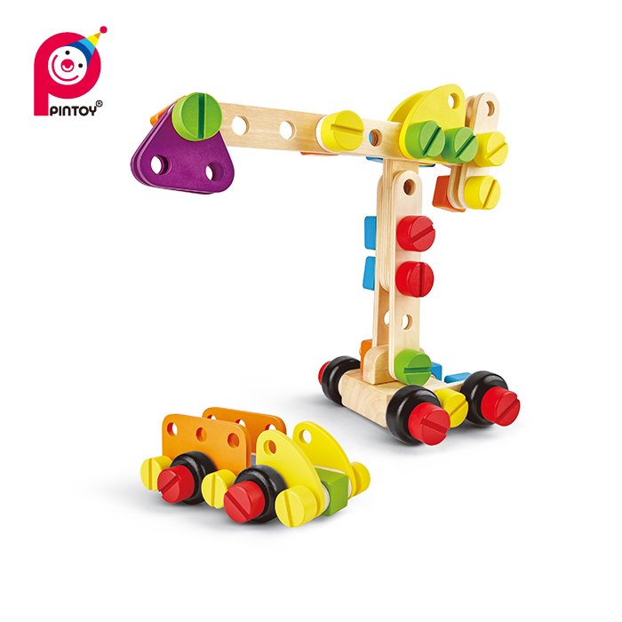 Pintoy Wooden Toy Creative Construction 69PCS Building Set