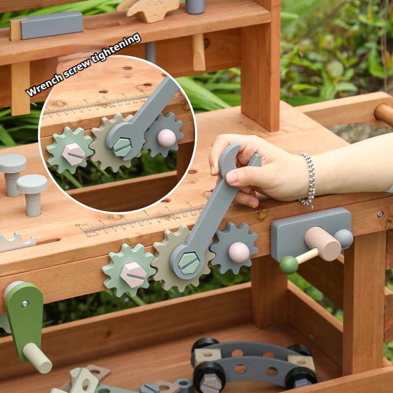 Premium Wooden Kids Workbench Toy with Realistic Tools for Pretend Play and Early Childhood Skill Development