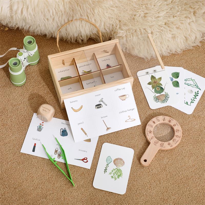 Cross-border Early Education Exploration Cognitive Toys Outdoor Adventure Zhejiang Wooden Magnifying Telescope Animal Plant Set