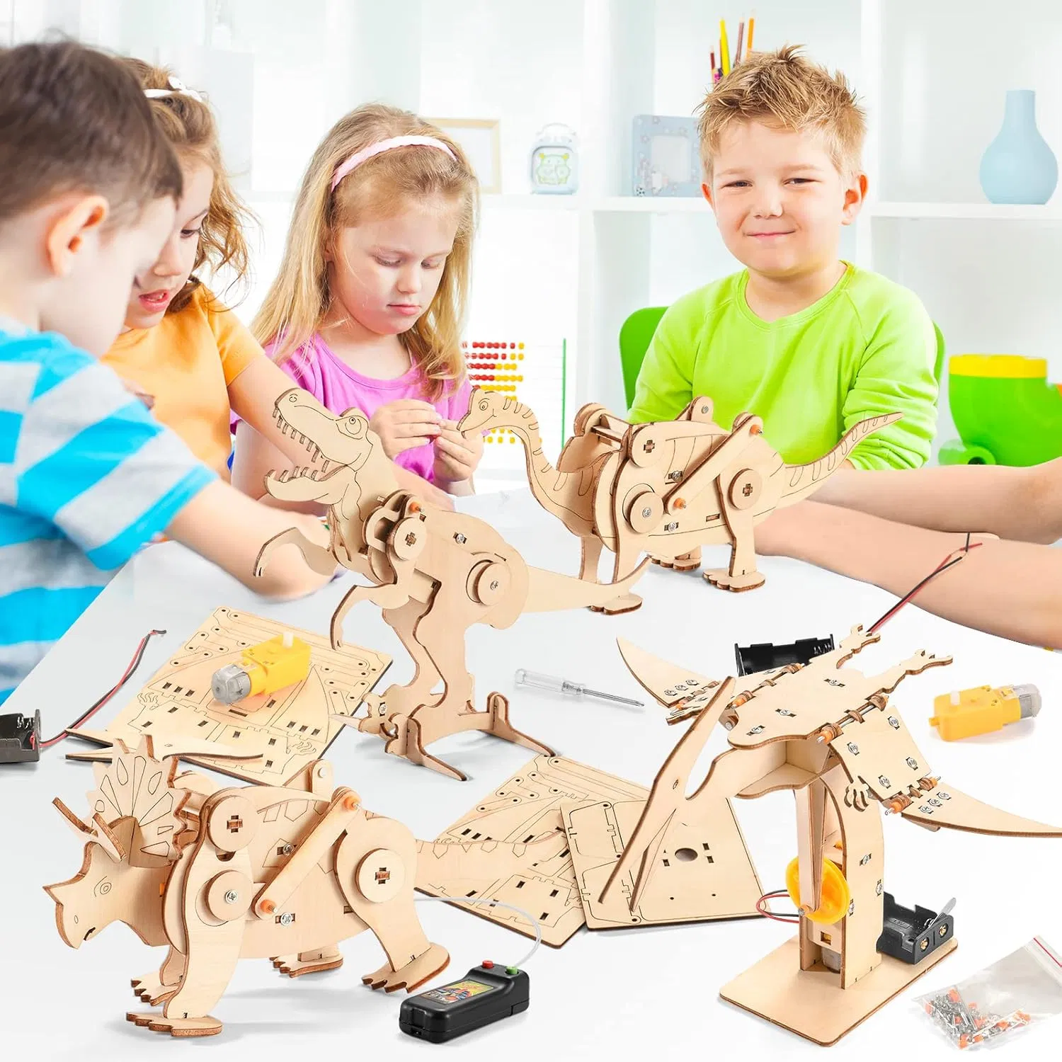 Educational Wooden Dinosaur Construction Toys for Young Minds Stem Kits 3D Building Stem Creative Scientific Programming Learning Wooden Educational Toys for Ki