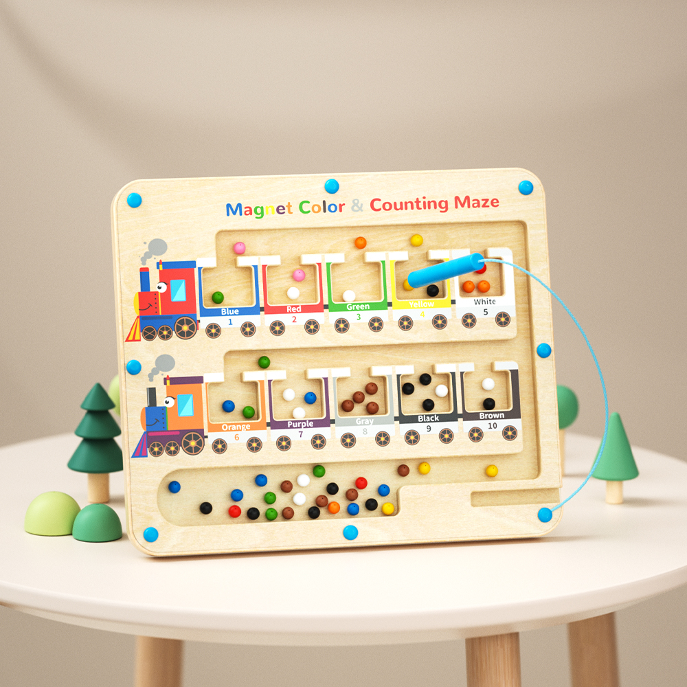 Montessori Wooden Educational Toys for Toddlers 1-3 Years Sensory Train Magnetic Maze