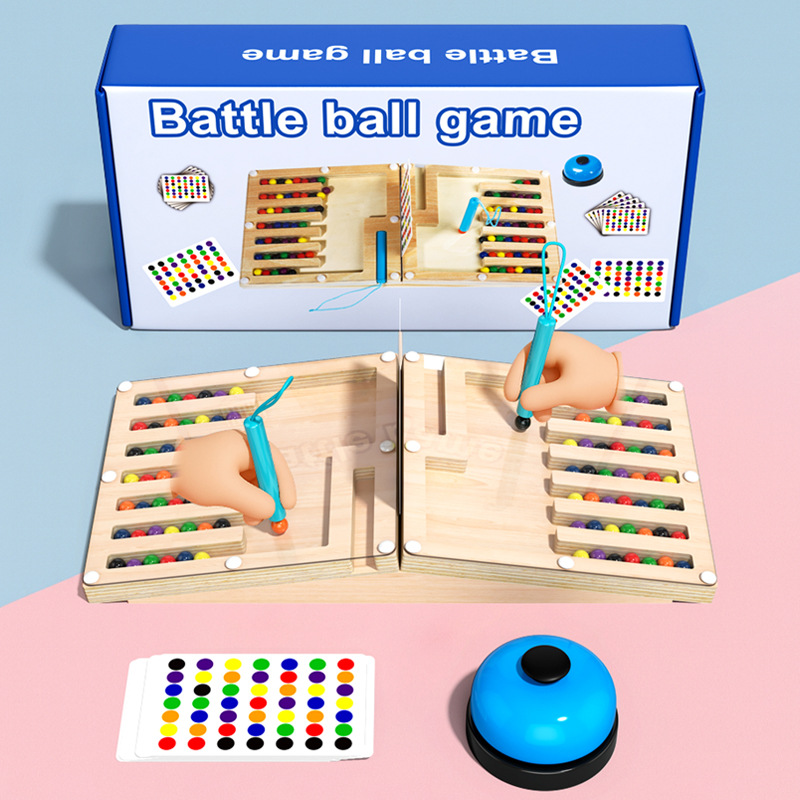 Montessori Wooden Sensory Autism Toys Educational Logic Thinking Training Parent-child Tabletop Battle Ball Game Sliding Puzzle