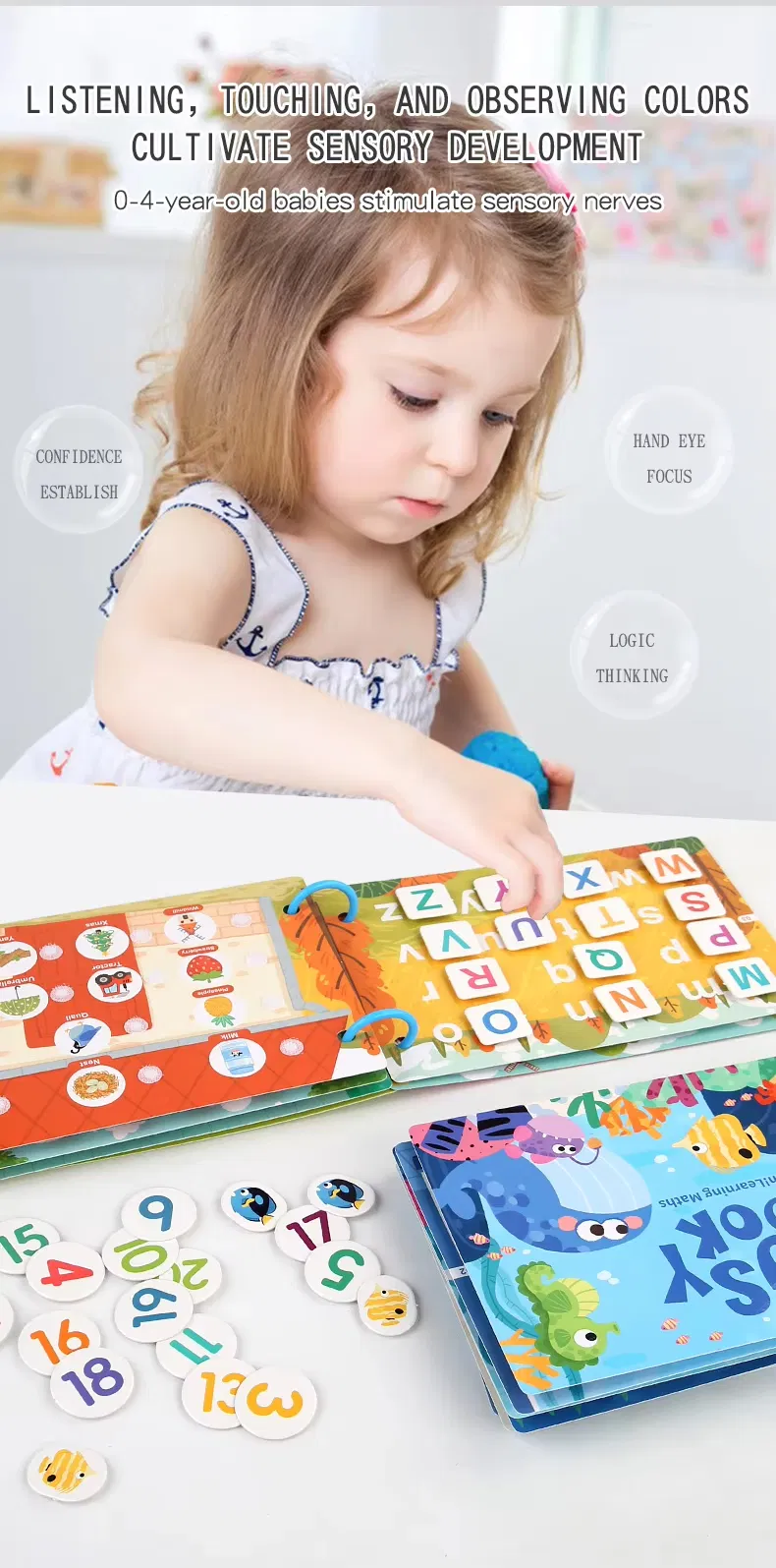 Montessori Sensory Educational Toys for Autism Kids Early Learning Busy Book with Alphabet Animals Made From Paper
