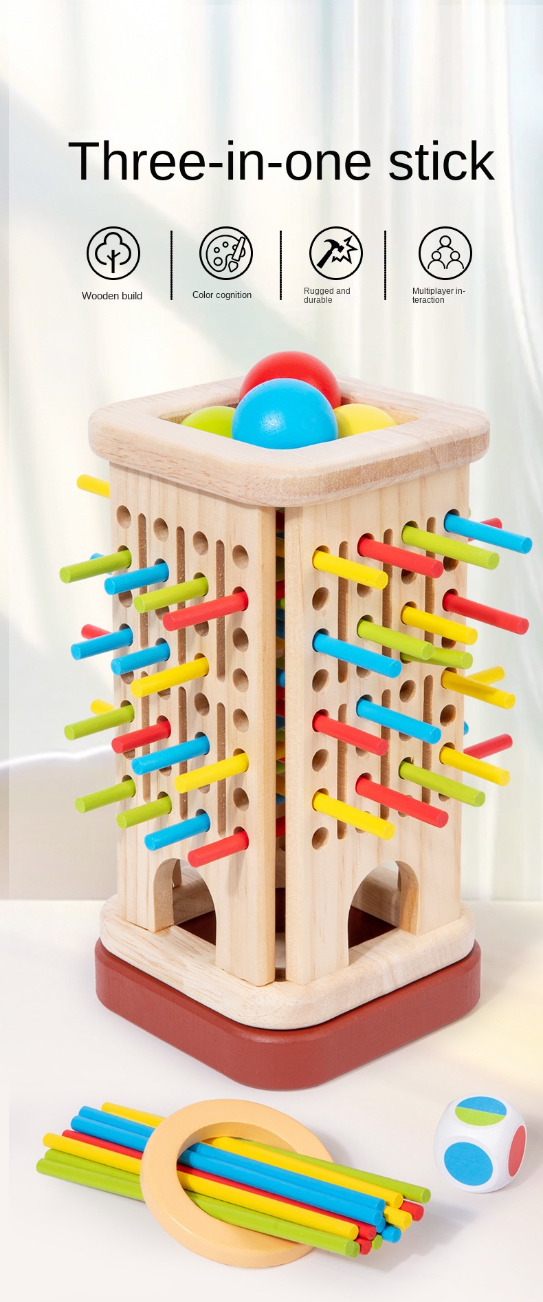 Wooden Stick Game Puzzle Dice Toy