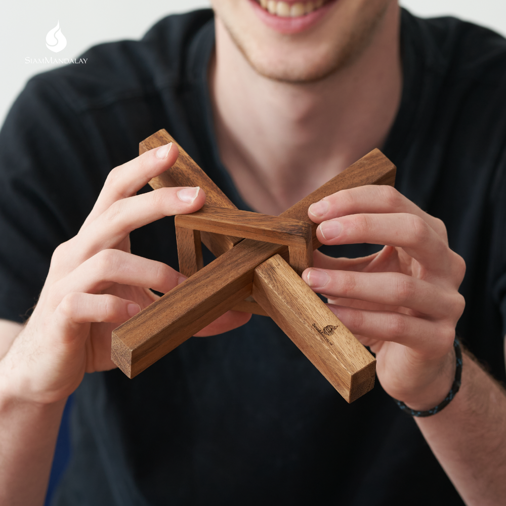 Mysterious X : Wooden Disentanglement Puzzle Cross Shape Interlocking Mysterious X Brain Teaser Logic Game Educational Toy