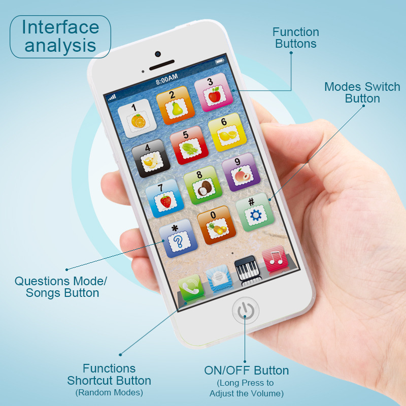Toy Learning Play Cell Phone with 8 Functions and Dazzling Lights Interactive Toy for Toddler Baby Kids