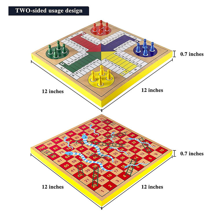 Factory Production Wholesale Hot Sale Educational Wooden Ludo and Snakes and Ladders Board Games Set for Kids Adults
