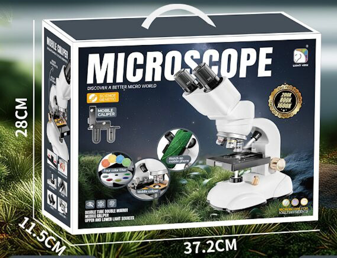 Kids Binocular Microscope Kit 20X-80X Magnification Mobile Phone Adapter Educational Science Toy for Students