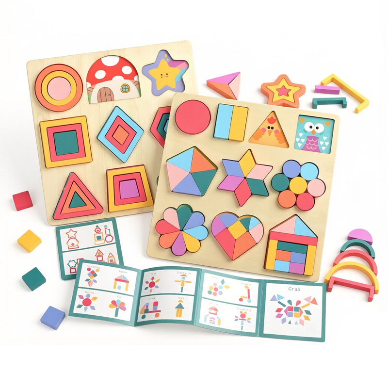 Wooden Geometric Shape Matching Puzzle Colorful Shape Recognition Peg Board Early Educational Fine Motor Skill Toy
