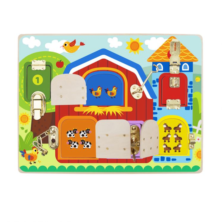 Wooden Busy Board Toddler Activity Board with Locks and Latches Promotes Sensory Learning Travel Toy