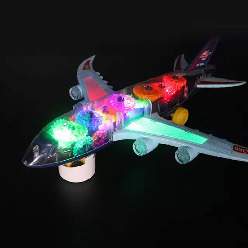 Tombotoys Transparent B/O Toy Airplane Universal Electric Aircraft Transparent Gear Airplane Model Music Light Plastic Airplane Gear Plane Toy