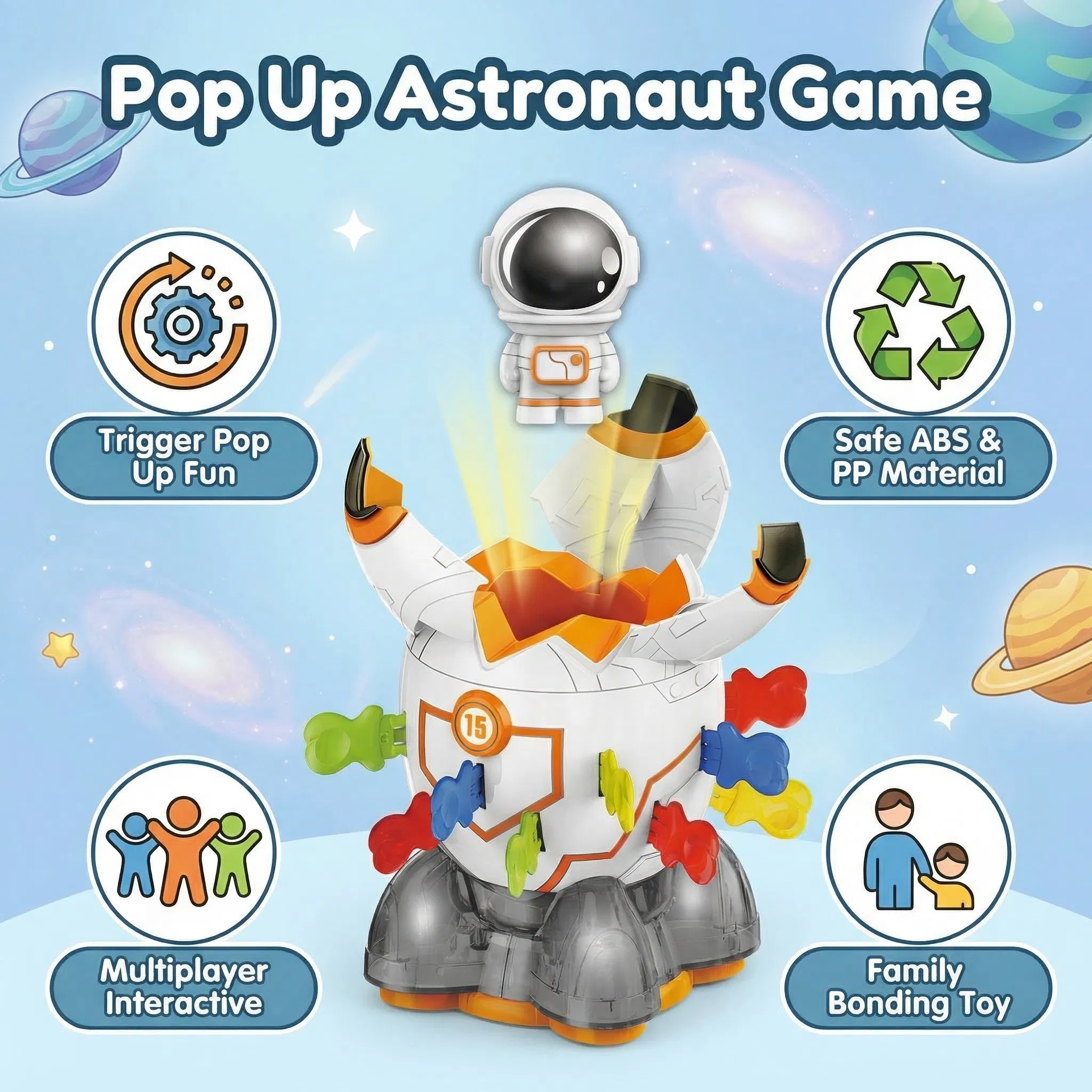 Kids Educational Pop up Astronaut Toy Family Interactive Desktop Board Game Puzzle Games Multiplayer Sword Insertion Tricky Party Play Set