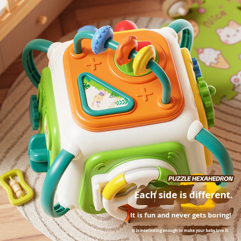 Baby Busy Board Cube Montessori Sensory Toys For Toddler Educational Learning Activities Travel Toy Lock Box Fine Motor Skill