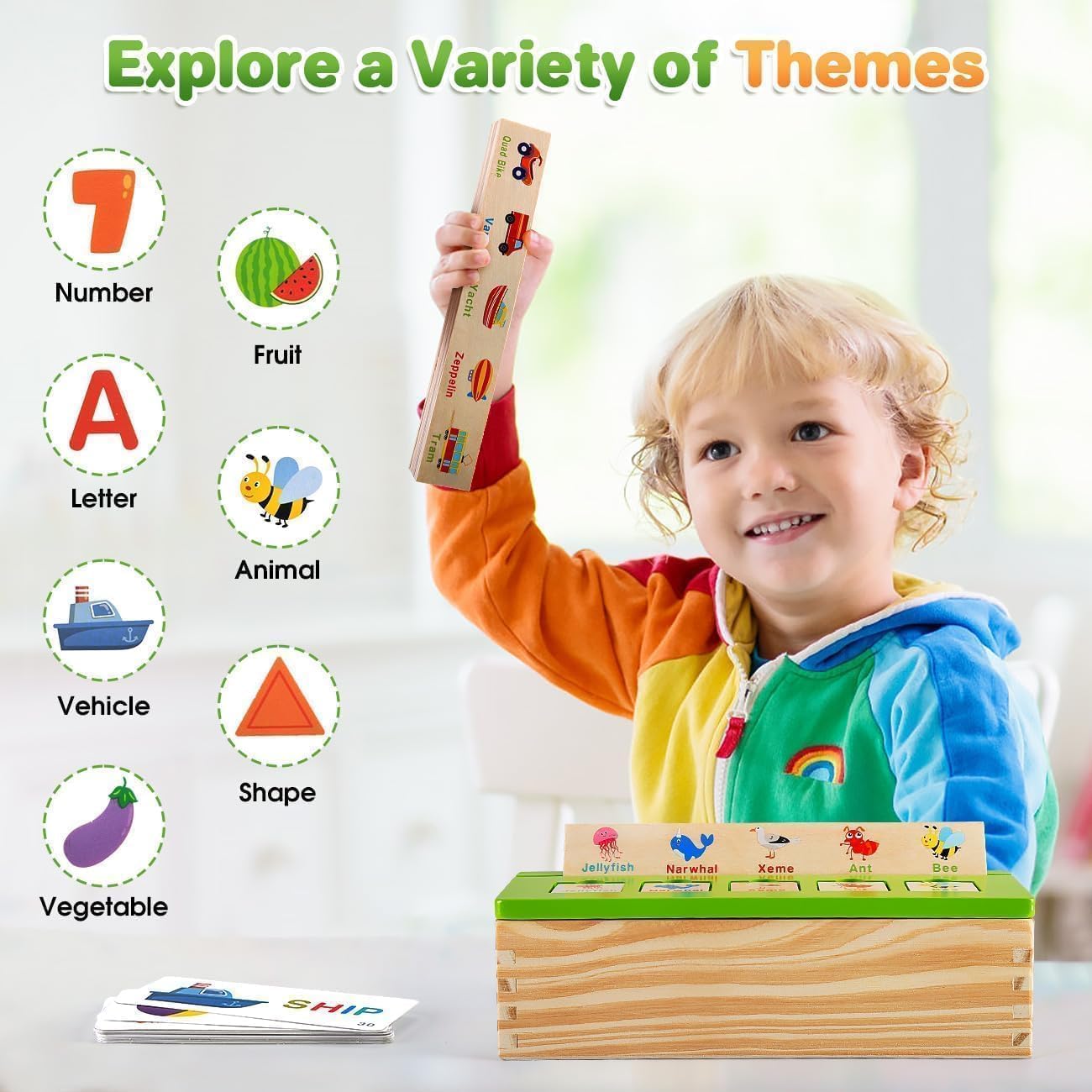 Montessori Wooden Educational Toys Unisex Toddlers 3-5 Years Old Spelling Cognition Matching Game Preschool Math Learning Tool