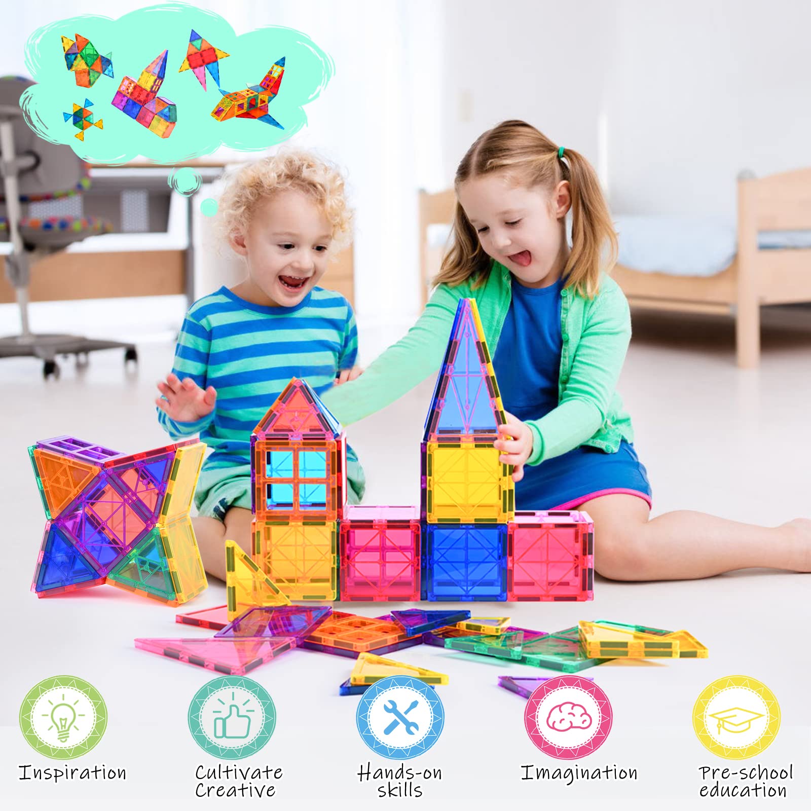 100 Pcs Magnetic Building Blocks for Kids Montessori Toy Set Kids' STEM Learning Toy Gift Promote Creativity for Kids