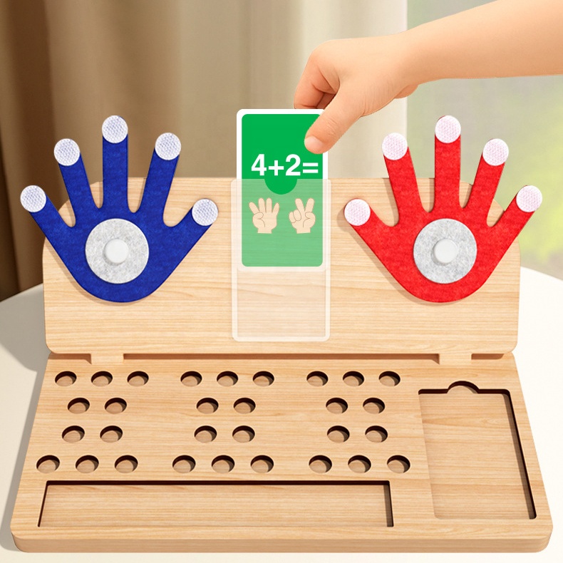 Montessori Wooden Math Learning Toy Clip Beads Matching Add Subtract Multiply and Divide Game Finger Arithmetic Educational Toy