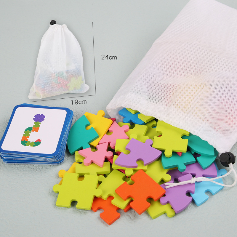 65-Piece Wood Buckle Puzzle for Children's Early Education Logical Thinking Geometric Shape Puzzle Digital Letter Learning Toy