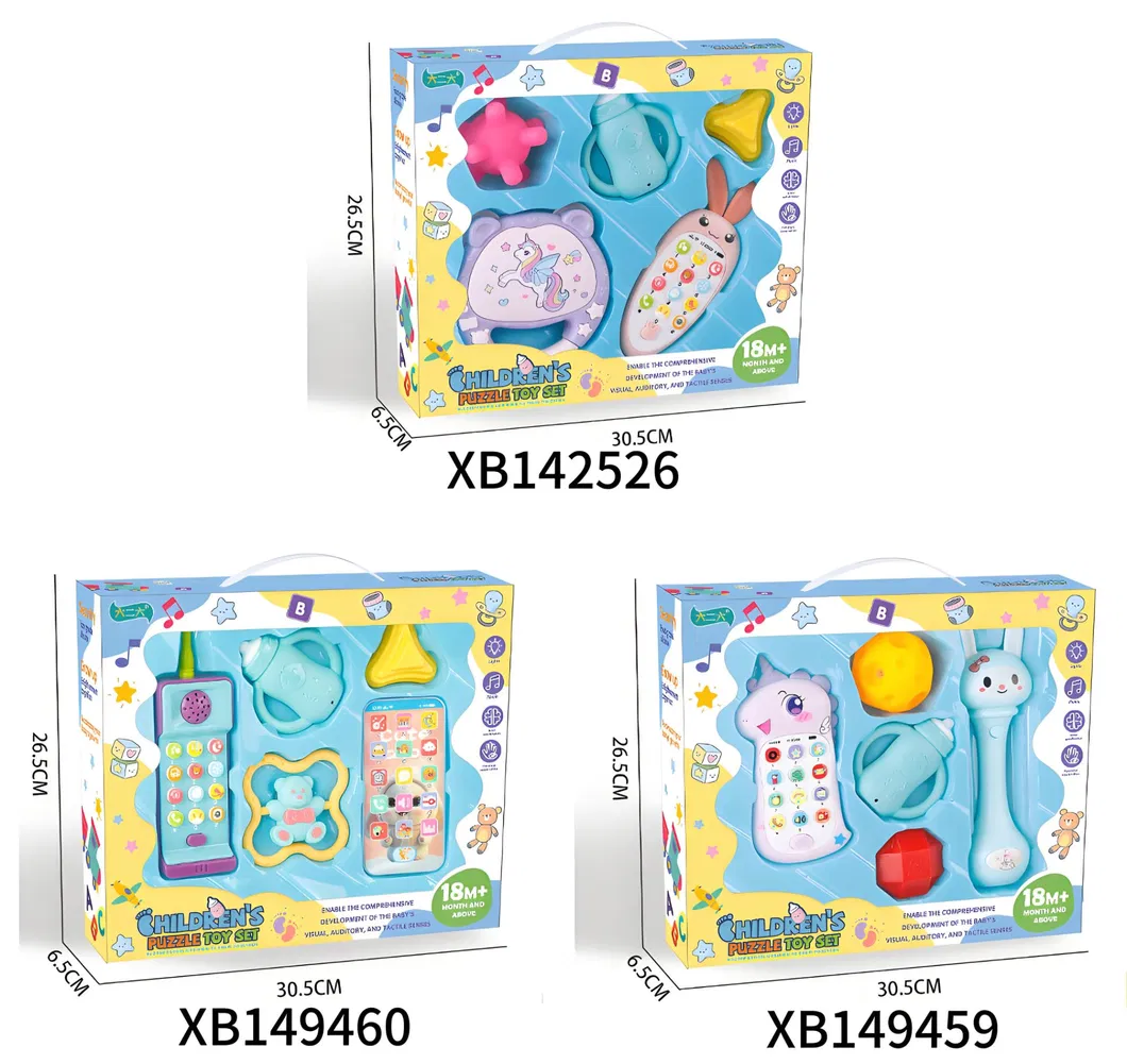 Early Education Sensory Learning Music Toys Rattle Soft Silicone Teether Mini Smart Phone Set for Baby