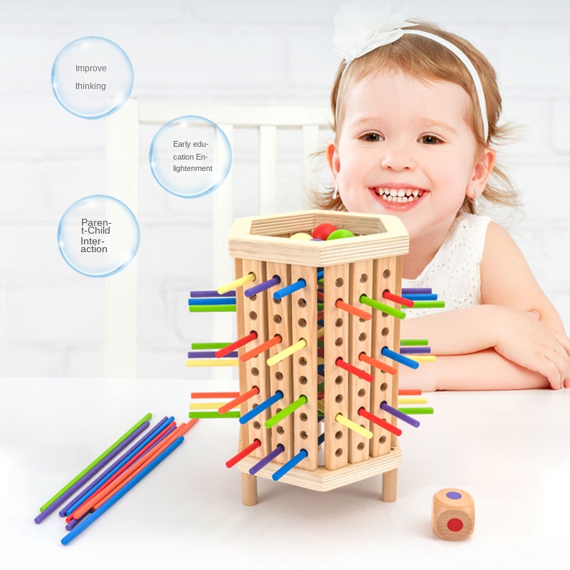Cross-border 5 to 7 Years Children's Wooden Stick Game Puzzle Dice Color Parent-child Interactive Mathematics Montessori Toy