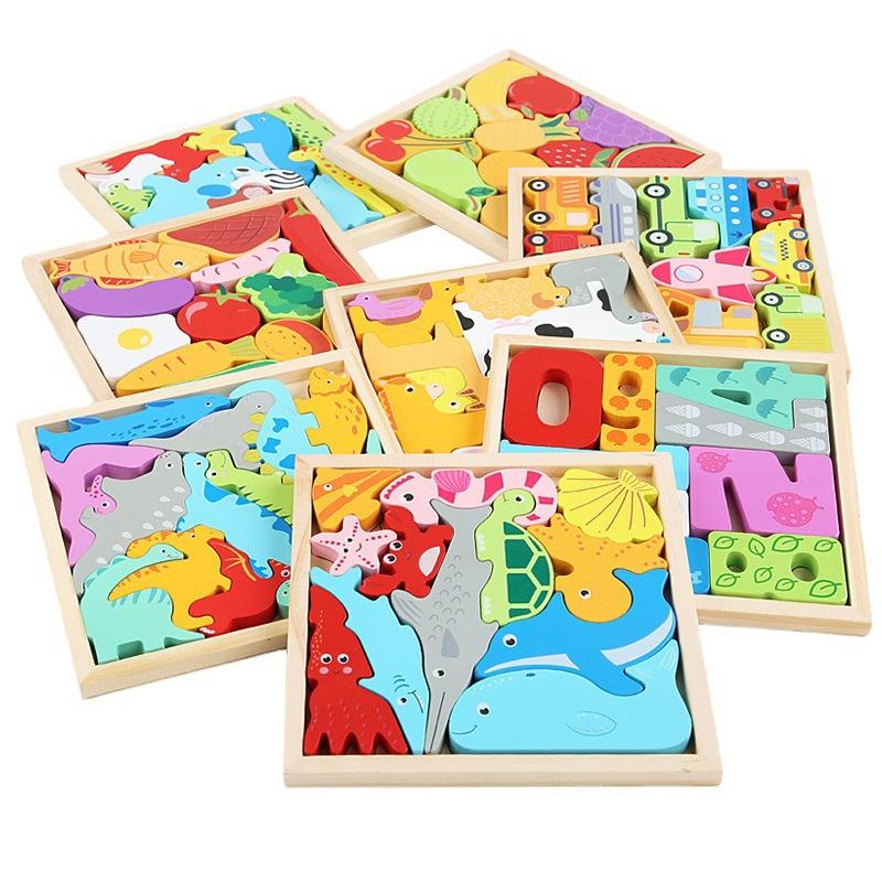 Wholesale Cartoon Animal 3D Jigsaw Puzzle Board Montessori Education Early Learning Assembling Block for Kids