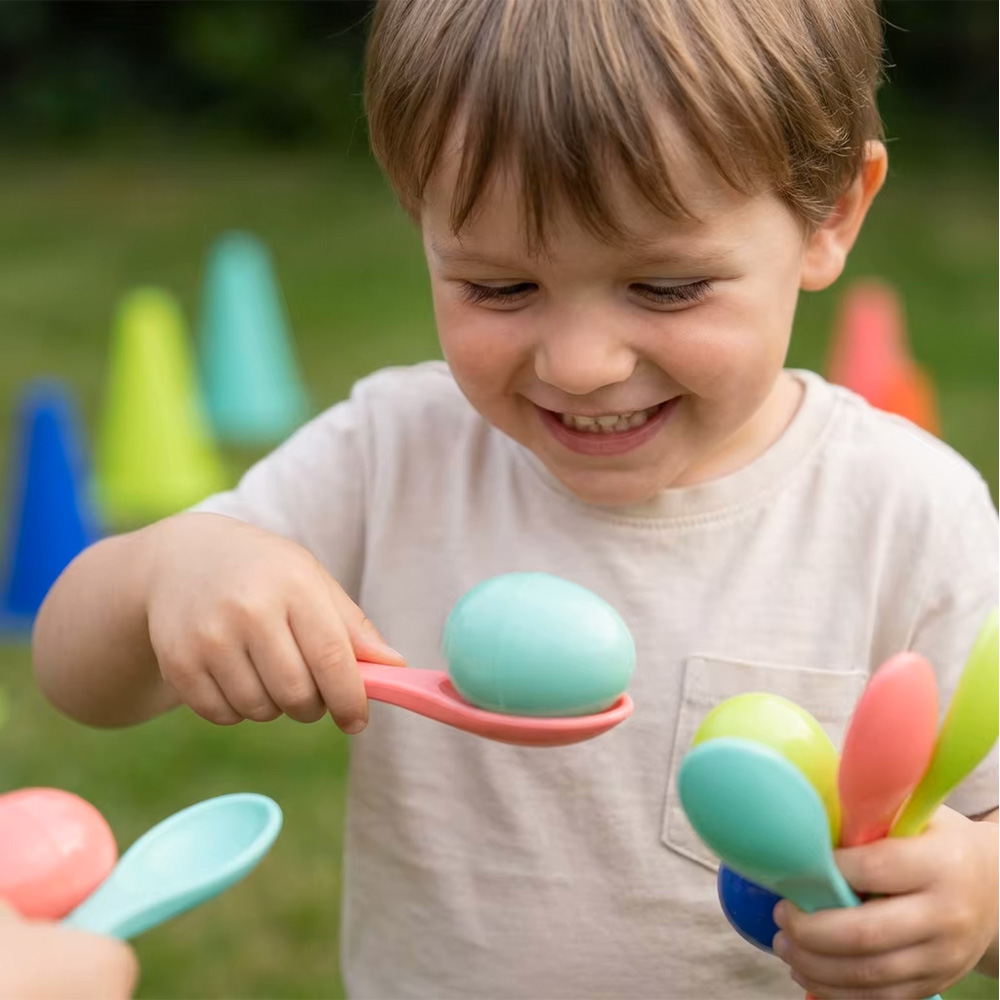 Educational Family Interactive Game Set - Ring Toss &amp; Egg Spoon Race with Colorful Cones for Kids